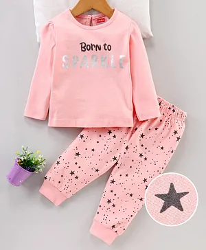 Babyhug Full Sleeves Pyjama Set Text Print - Pink