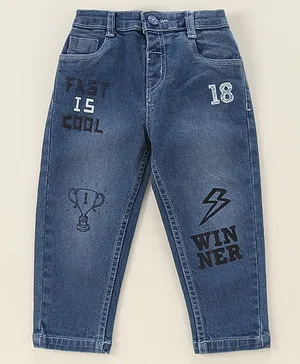 Babyoye Cotton Lycra Full Length Denim Jeans Text Print  - Light Blue