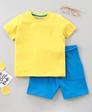 Ollington St. Half Sleeves Solid T-Shirt and Shorts Set - Yellow Blue