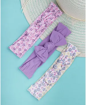 Arendelle Printed And Solid Knotted Bow Applique Pack Of 3 Headbands - Lilac