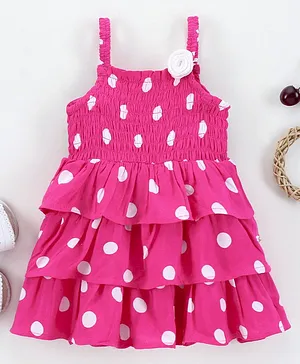 Babyhug Singlet Sleeves Layered Frock Polka Dots - Pink