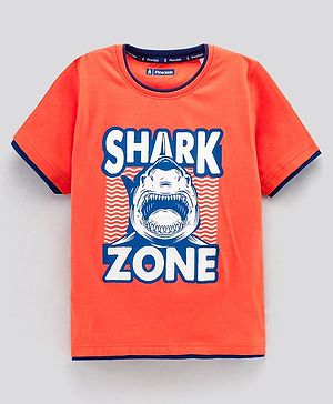 Pine Kids Half Sleeves Biowashed T-Shirt Text Print - Orange