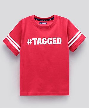Pine Kids Half Sleeves T-Shirt Text Print - Red