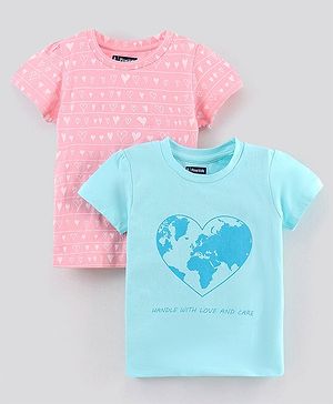 Pine Kids Half Sleeves Tops Heart Print Pack of 2 - Pink Blue
