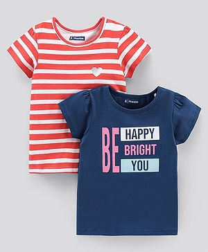 Pine Kids Half Sleeves Biowash Tops Pack of 2 - Navy Blue Red