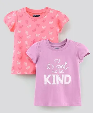 Pine Kids Half Sleeves Cotton Biowashed Top Butterfly Print Pack of 2 - Pink Peach