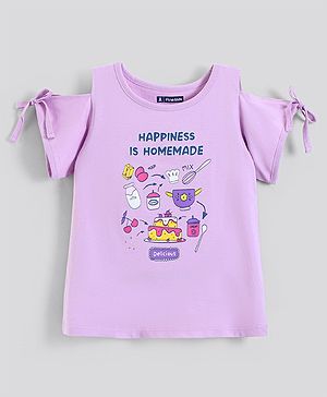 Pine Kids Cold Shoulder Top Placement Print- Purple