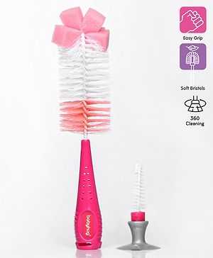 Babyhug 2 In 1 Bottle & Nipple Cleaning Brush - Pink