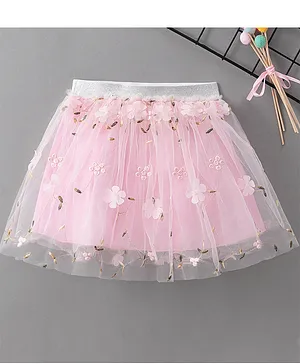 Kookie Kids Knee Length Embroidered Skirt - Pink