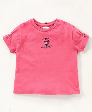 Tommy Hilfiger Half Sleeves T-Shirt Text Embroidery - Pink