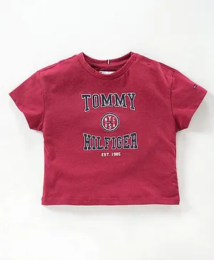 Tommy Hilfiger Half Sleeves T-Shirt Logo Print - Red