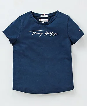 Tommy Hilfiger Half Sleeves T-Shirt Foil Logo Print  - Blue