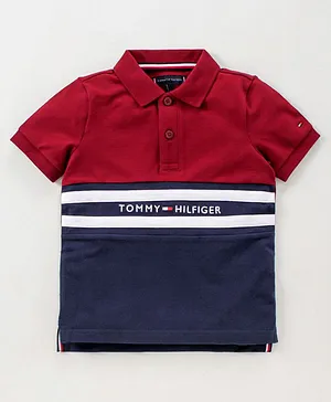 Tommy Hilfiger Half Sleeves Polo T-Shirt Logo Print - Red