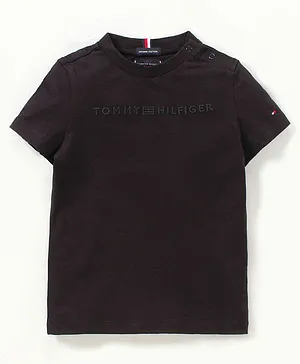 Tommy Hilfiger Organic Cotton Half Sleeves T-Shirt Logo Print - Black