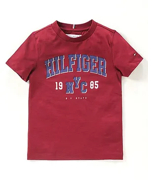 Tommy Hilfiger Half Sleeves T-Shirt Text Print - Red