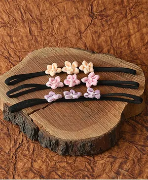 Funkrafts Pearl And Flower Applique Pack Of 3 Headbands - Peach Pink And Lilac