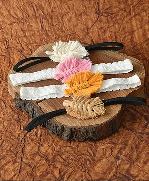 Funkrafts Braided Macrame Feather Applique Pack Of 4 Regular And Lace Headbands - Multicolor
