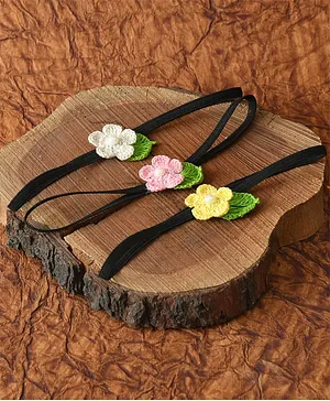 Funkrafts Embroidered Flower And Leaf Applique Pack Of 3 Headbands - Multicolor