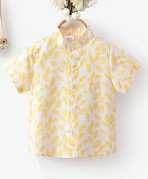 Kookie Kids Half Sleeves Shirt Leaf Print - Yellow