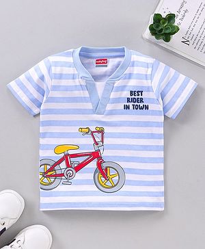 Babyhug Half Sleeves Stripe T-Shirt Cycle Print - Blue