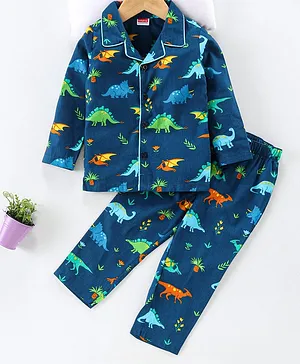 Babyhug Full Sleeves Night Suit Dino Print - Navy