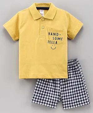 Zero Half Sleeves T-Shirt & Checked Shorts - Mustard