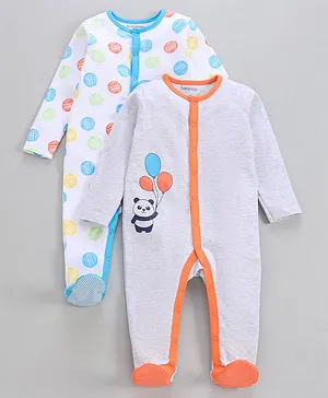 Babyoye Full Sleeves 100% Cotton Sleep Suit Panda Print Set of 2 - Blue Orange