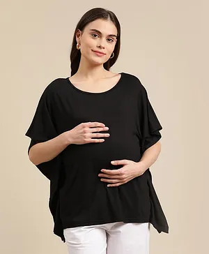 Bella Mama 3/4th Sleeves Solid Maternity Poncho Top - Black