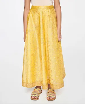 Global Desi Girl Full Length Floral Flared Skirt - Yellow