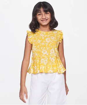 Global Desi Girl Short Sleeves Top Floral Print - Yellow