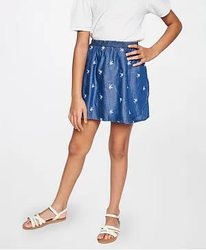 Global Desi Girl Knee Length Skirt Floral Embroidery - Blue