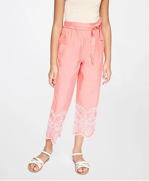 Global Desi Girl Ankle Length Trouser with Embroidery - Coral Pink