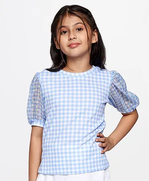 AND Girl Half Sleeves Checked Top - Blue