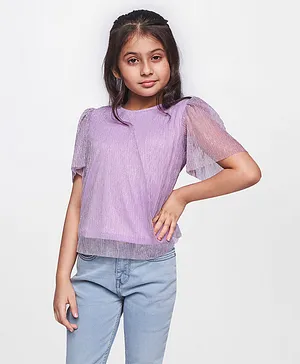 AND Girl Flared Half Sleeves Design Straight Solid Top - Pink
