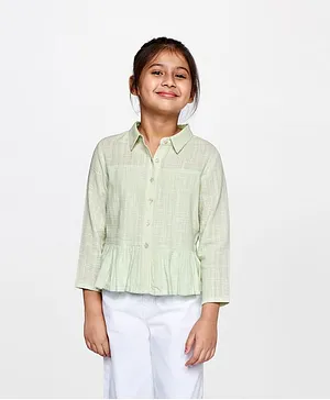 AND Girl Full Sleeves Textured Flounce Top - Light Green