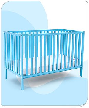 Babyhug Visby Wooden Cot with 3 Level Height Adjustment & Plug and Play Assembly - Sky Blue| Solid Pinewood| Attach to Parents Bed