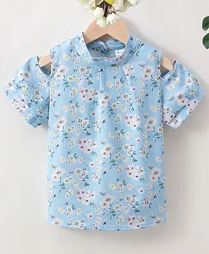 Kookie Kids Cold Shoulder Top Floral Print - Blue