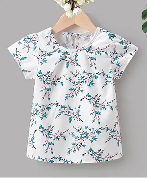 Kookie Kids Half Sleeves Top Floral Print - White