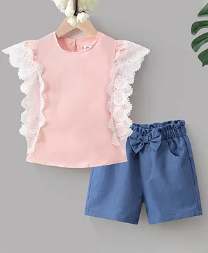 Kookie Kids Short Sleeves Solid Top & Shorts Set - Pink