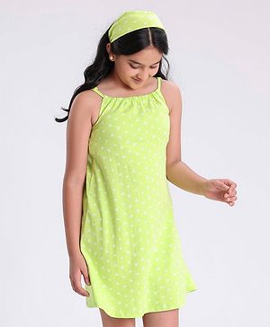Pine Kids Sleeveless Bio Wash Frock Printed- Green