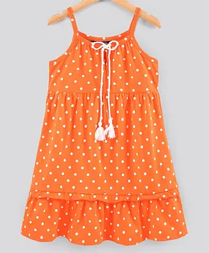 Pine Kids Sleeveless Bio Wash Frock Polka Dot Print- Orange