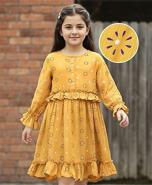 Pine Kids Full Sleeves Frock Polka Dot Print - Yellow