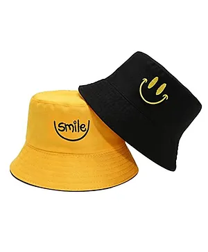 SYGA Reversible Bucket Hat Solid With Smiley Embroidered Yellow Black - Diameter 27 cm