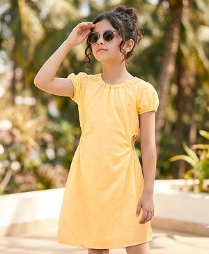 Pine Kids Half Sleeves Embroidered Frock - Yellow
