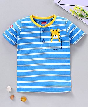 Babyhug Half Sleeves Cotton T-shirt Striped Print - Blue