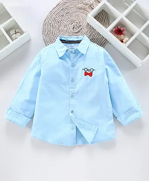 Babyoye Full Sleeves Cotton Shirt Bow Embroidered - Blue