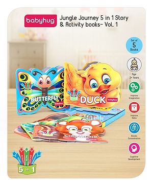 Babyhug 5 In 1 Story & Activity Animal Shape Books Pack of 5 ( Duck, Parrot, Butterfly, Chipmunk, Puppy) - English