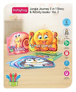 Babyhug 5 In 1 Story & Activity Animal Shape Books Pack of 5 (Octopus, Snail, Penguin,Walrus,Whale) - English