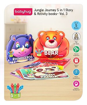 Babyhug 5 In 1 Story & Activity Animal Shape Books Pack of 5 (Rhinoceros, Bear,Dragon, Giant Panda, Zebra) Pack Of 5 - English