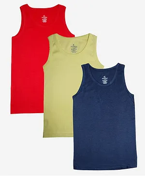 Kiddopanti Pack Of 3 Solid Vests - Blue Yellow Red